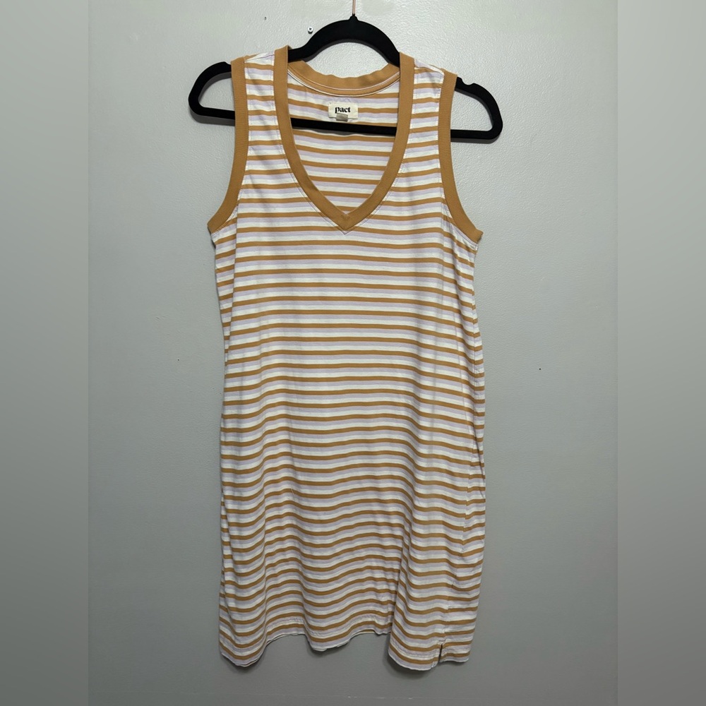 Pact Mustard and White Striped Sleeveless Tank